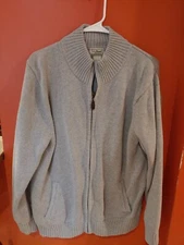 LL Bean Large Regular Cardigan Sweater grey Zip Front Pockets ItemID 258292