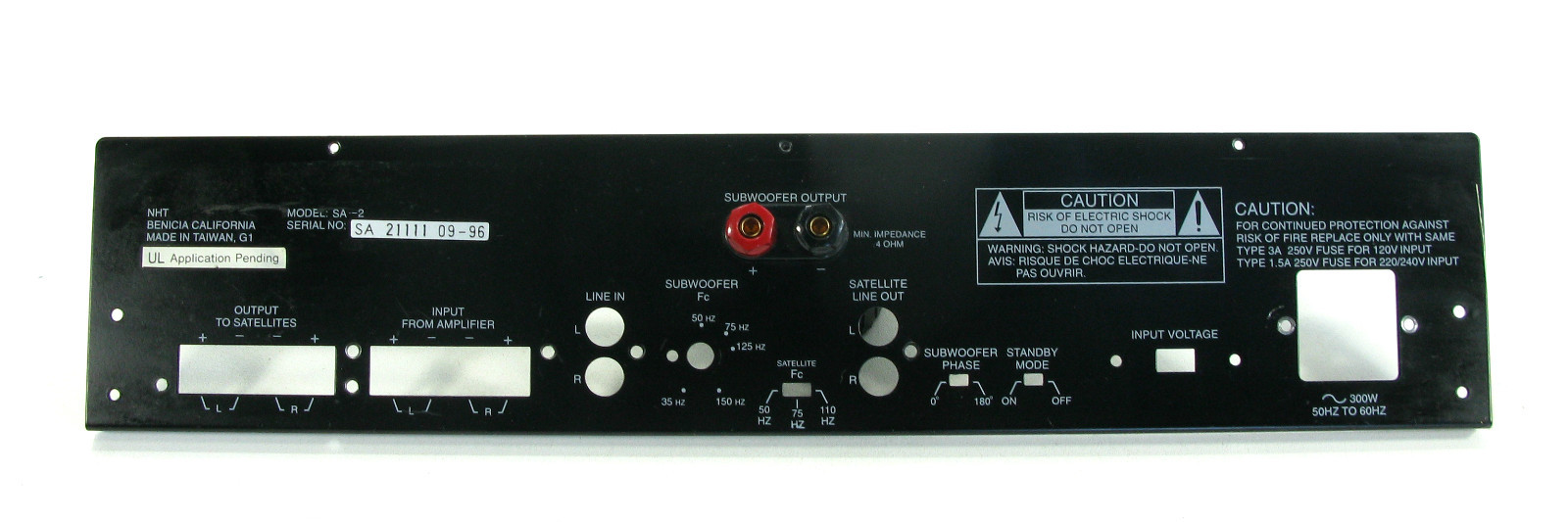 NHT SA2 Subwoofer Amplifier REPAIR PART Rear Case Panel w/ Gold