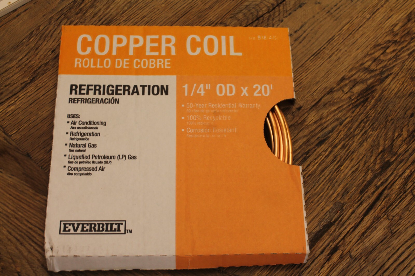 Everbilt 1/4" Copper Tubing Coil 20’ HVAC Fridge Gas Air Compressor Supply