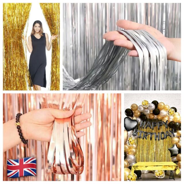 2M Foil Fringe Tinsel Shimmer Curtain Birthday Party Wedding Photo Background