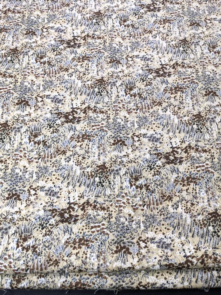 复古缝纫织物棕色花卉印花 70 年代地球色调自然印花 5 码 — 第 3/4 张图片