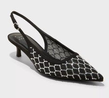 Women's Gigi Embellished Slingback Kitten Heels Black - A New Day - SIZE 6