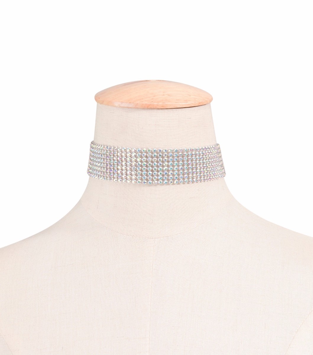 Women Lady Crystal Bling Rhinestone Neck Choker Party Short