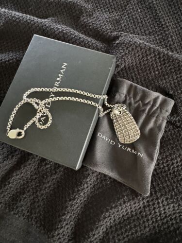 Collier chaîne boîte David Yurman homme avec pendentif avec incrustation or 18 carats DY (rare) - Photo 1/4