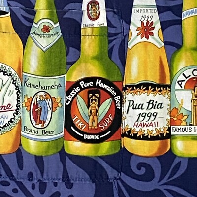 Royal Hawaiian Aloha Beer Bottles Hula Girl Kamehameha Surf   XXL Men's Shirt