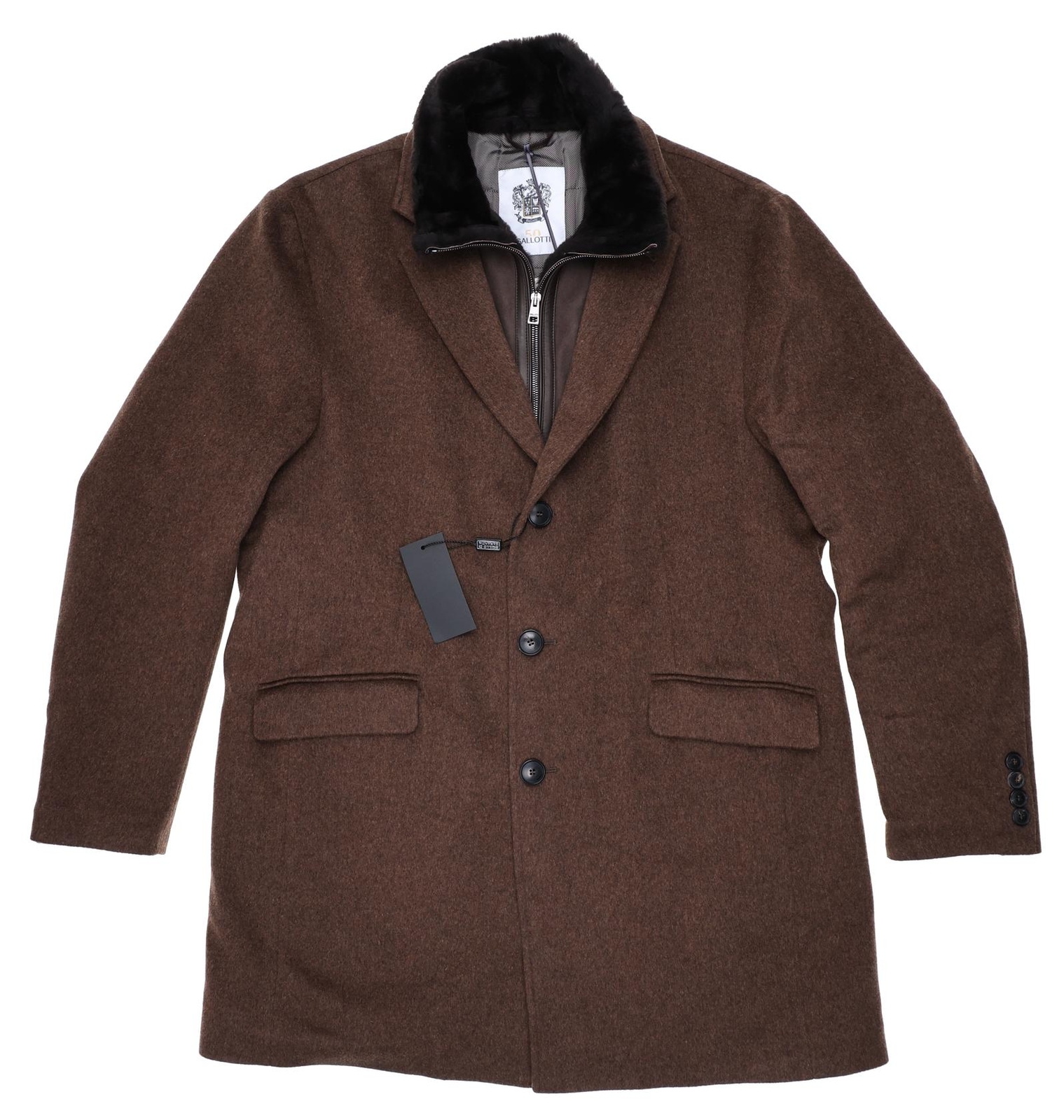 Gallotti 288441 Lora Piana Wool Overcoat Removable Shearling Collar Bib 46