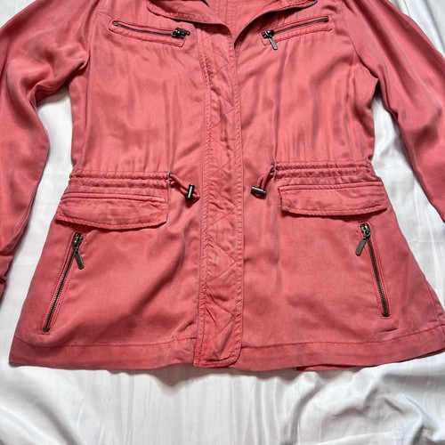 Max Jeans Women's M Pink Denim Jacket - Spring Zip-up Cargo Pockets Adjustable - Picture 5 of 19