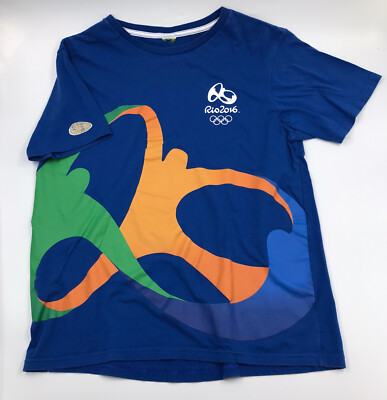 2016 Rio Olympic Games Mens Size Large T-Shirt Blue Short Sleeve
