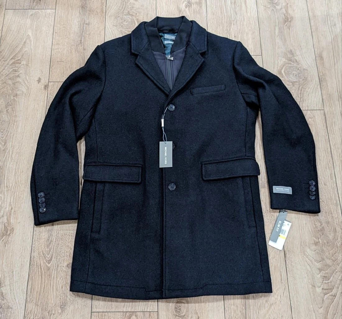 Cappotto classico Michael Kors da uomo misto lana riscaldata blu scuro medio $395