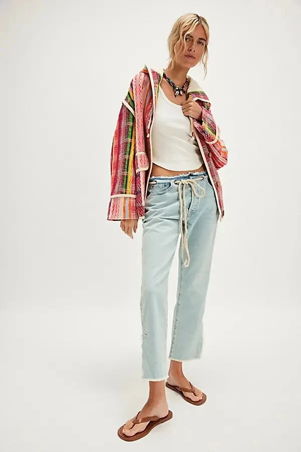 Casaco listrado Free People Ezra tamanho grande jacquard com capuz jaqueta buttondown novo G - Imagem 3 de 4