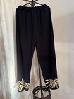 Black Wide-Leg Pants with Gold Leaf Trim size medium — photo 1