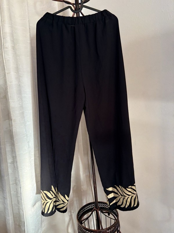 Black Wide-Leg Pants with Gold Leaf Trim size medium