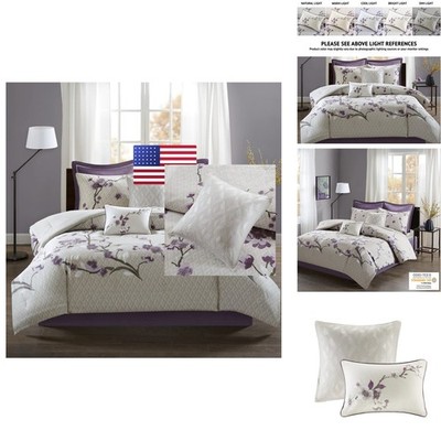 Madison Park Cozy Comforter Nature Scenery Design Holly Floral Purple/Taupe
