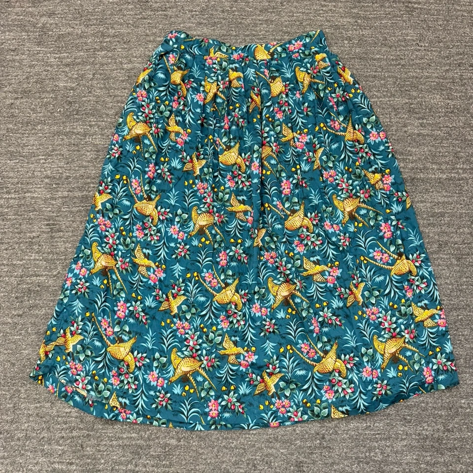 Falda De Colección Diane Von Furstenberg Mujer 14 Azul Floral Pájaro Plisado Midi Años 70 Foto 2 de 4