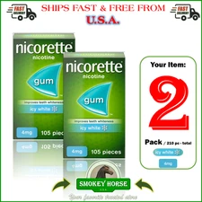 2 X Nicorette Gum  4 mg 105 pieces ICY WHITE   ""USA SELLER - FAST SHIP"