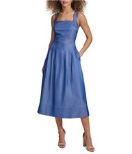 Kensie Womens Pleated Midi Dress, Blue, 6