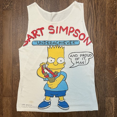 #ad Vintage Bart Simpson Tank Top Underachiever 1990 20th Century Fox Thin $33.14