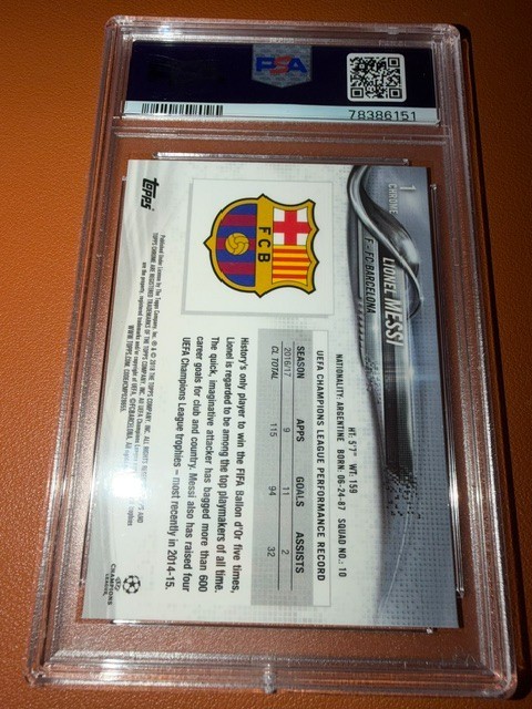 2017-18 Topps Chrome UEFA Lionel Messi #1 Argentina Right League PSA 10 view 4
