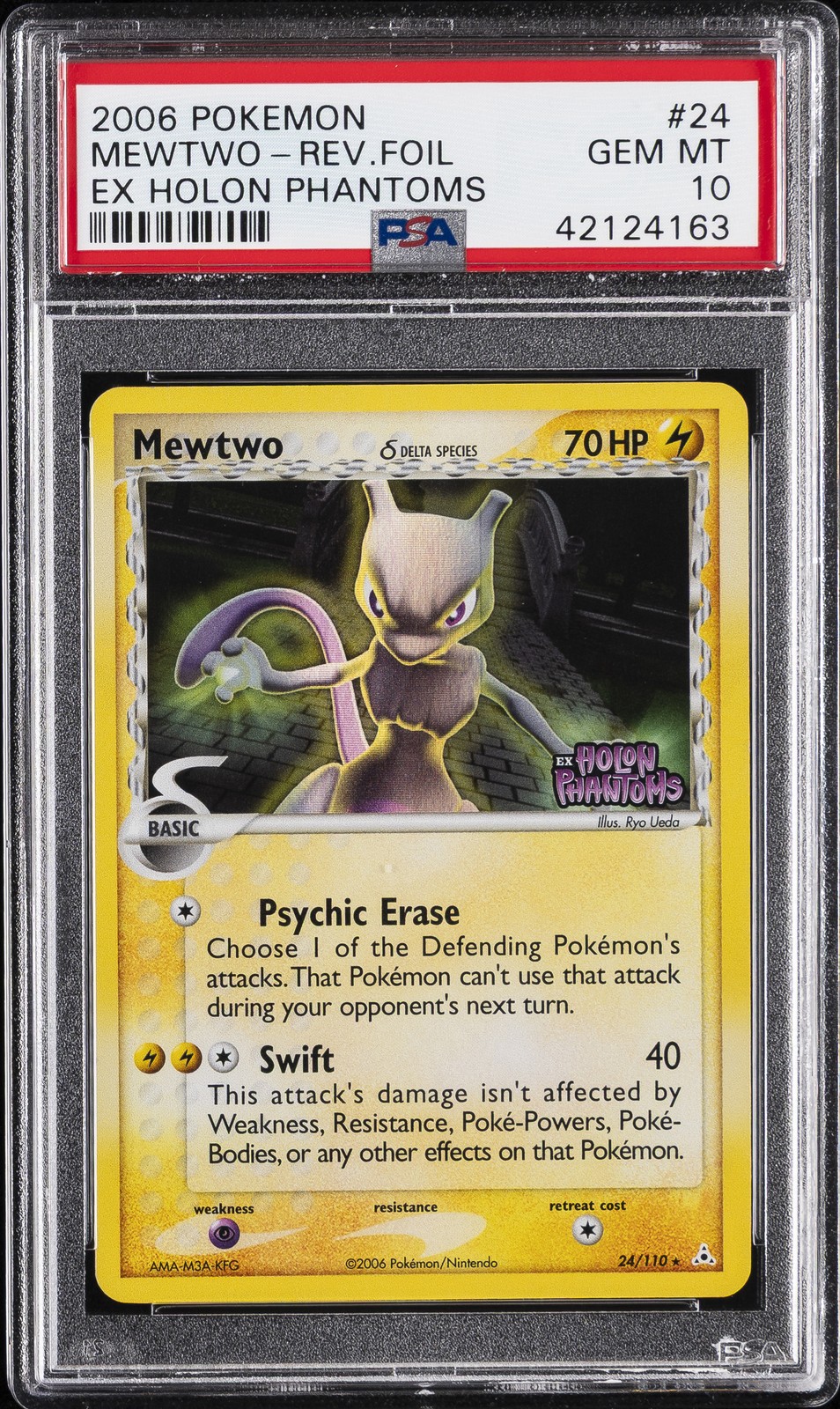 2006 POKEMON EX HOLON PHANTOMS #24 MEWTWO-REVERSE FOIL PSA 10