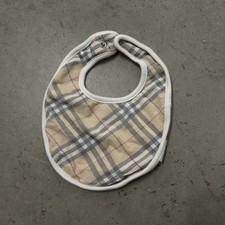 Burberry Baby Infants Bib Beige Check Stripes Cotton Luxury Soft Unisex One Size
