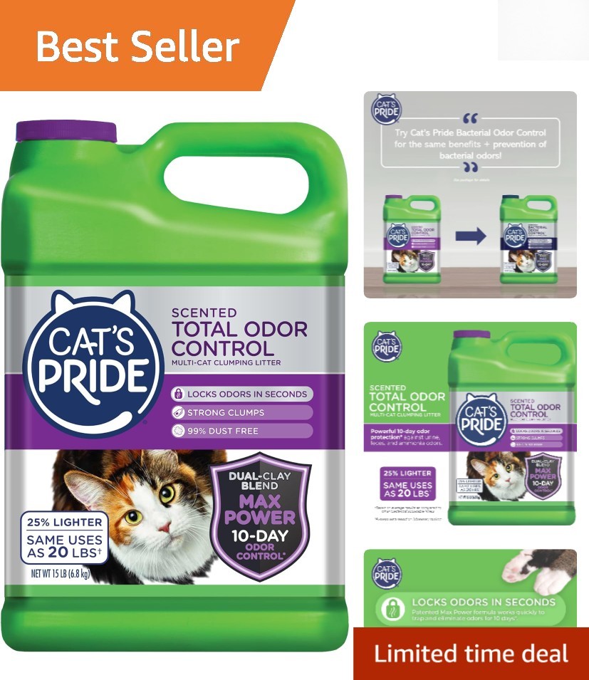 Cat's Pride Max Power: 10 Days of Odor Control, 15lbs Multi-Cat Clumping Litter