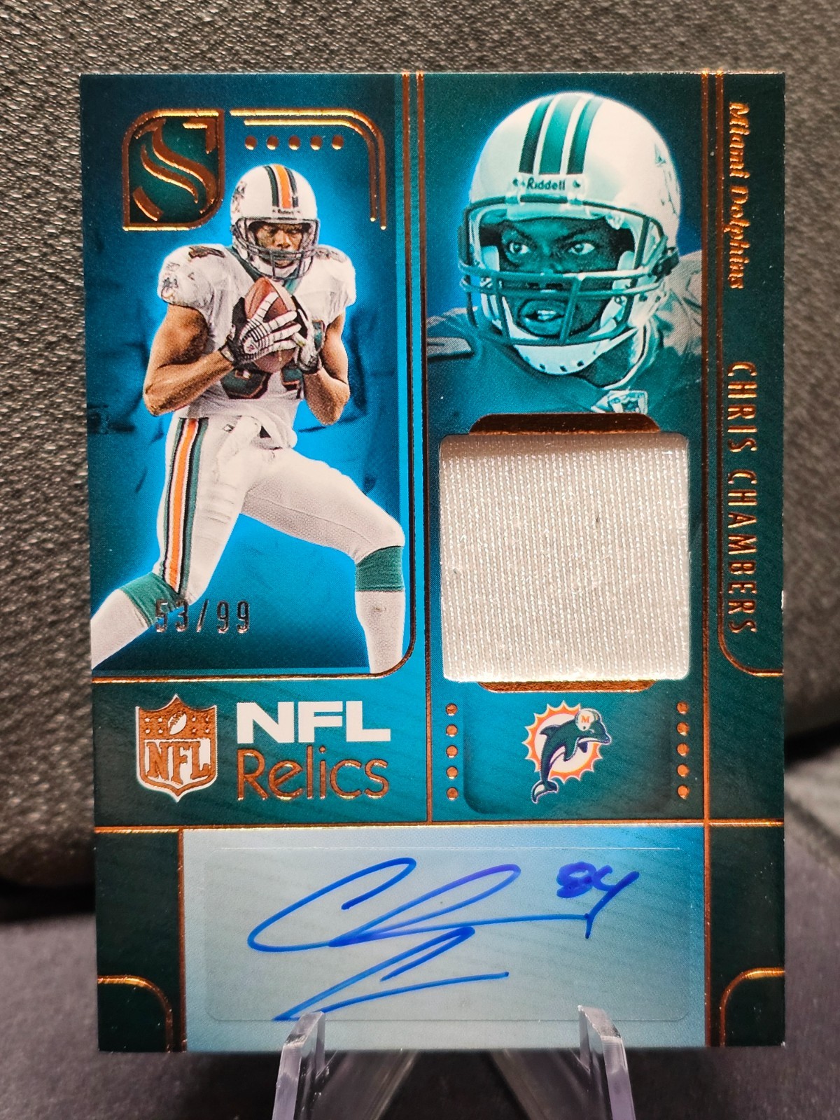 2025 Panini Silhouette Chris Chambers NFL Patch Auto Bronze Sn /99 Dolphins