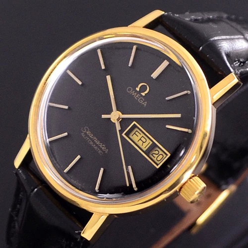 VINTAGE OMEGA SEAMASTER AUTOMATIC BLACK DIAL DAY/DATE DRESS MEN'S WATCH