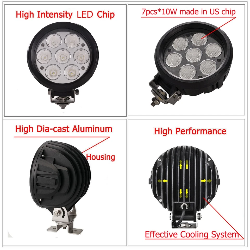 2X 6inch 70W Round LED Work Light Flood beam Driving Fog Lamp Off-Road SUV Truck Foto 4 de 4