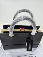 Lulu Guinness Mini Daphne Black Leather Grab Bag Lip Clasp NWT Strap