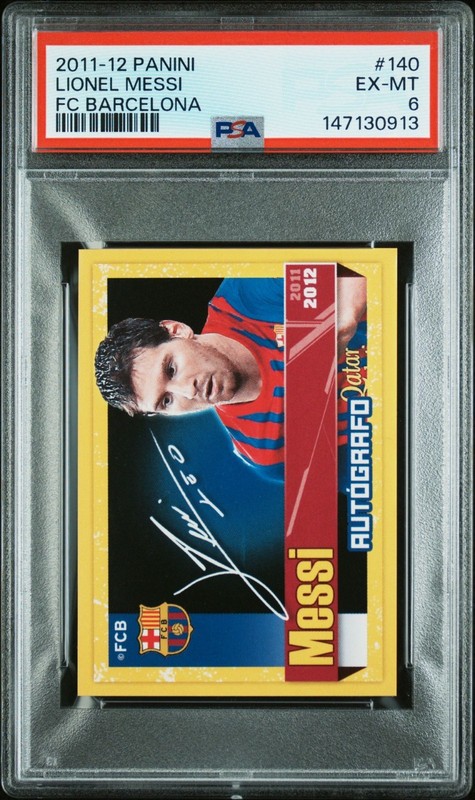 2011 PANINI FC BARCELONA AUTOGRAFO #140 LIONEL LEO MESSI AUTO PSA 6