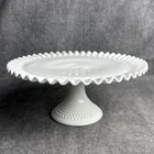 Fenton Milk Glass Hobnail Large Ruffled Edge Pedestal Cake Stand 12” Vintage