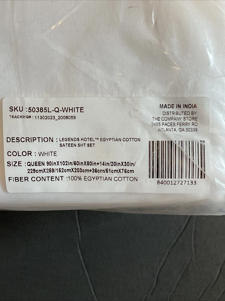 Company Store Legends Hotel EYGPTIAN COTTON Sateen Sheet Set -WHITE, QUEEN, $349 - Image 4 of 4