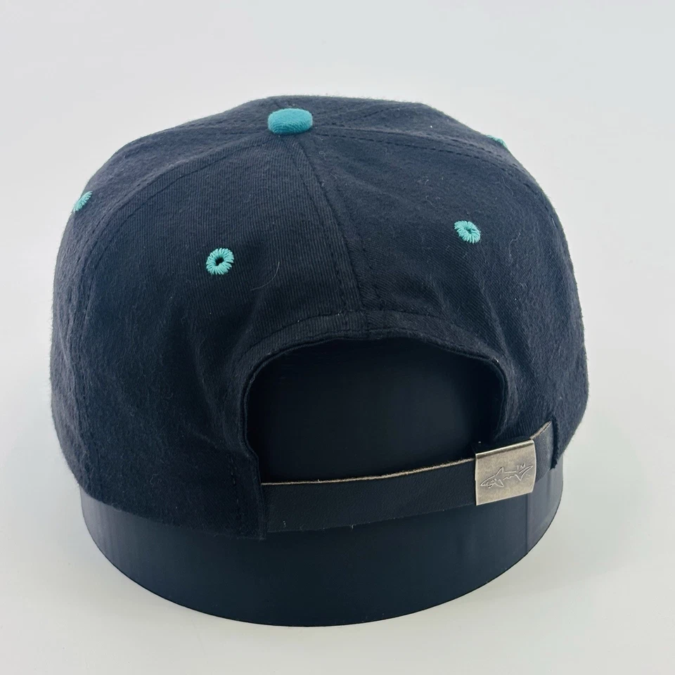 Vintage 1990's GREG NORMAN "Shark Attack" Golf SnapBack Hat Cap Black Blue - Image 3 of 4