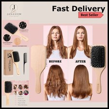 Detangling Boar Bristle Brush with Wooden Handle - Reduces Hair Breakage & Frizz
