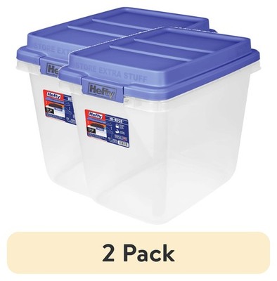 (2 pack) HI-RISE 32 Quart Small Storage Bin, Clear Plastic Storage Container