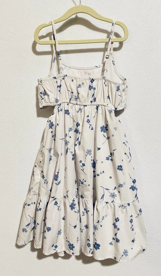 Vestido Solero Abercrombie Niños Niñas 9/10 Blanco Azul Floral Corte Volantes Sin Mangas Foto 4 de 4
