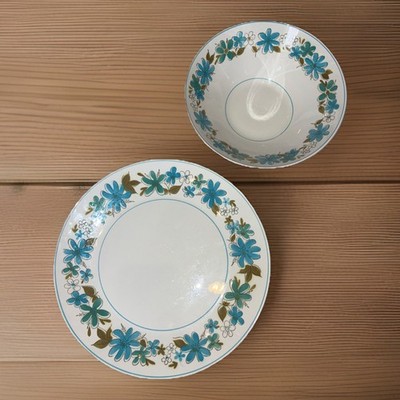 Vintage Mikasa Cera Stone Maggi Blue Floral 12 Chop Plate Serving Platter