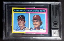 NOLAN RYAN & STEVE CARLTON SIGNED 1975 TOPPS MINI CARD #312 BECKETT 10 AUTOGRAPH