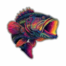 Colorful Largemouth Bass, Sticker, Peel N' Stick, Different Sizes