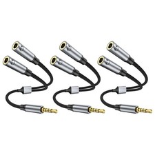 Dual 3.5mm Headphone Splitter, Nylon Braided Aux Cable, 4 Pole Male to 2 Female