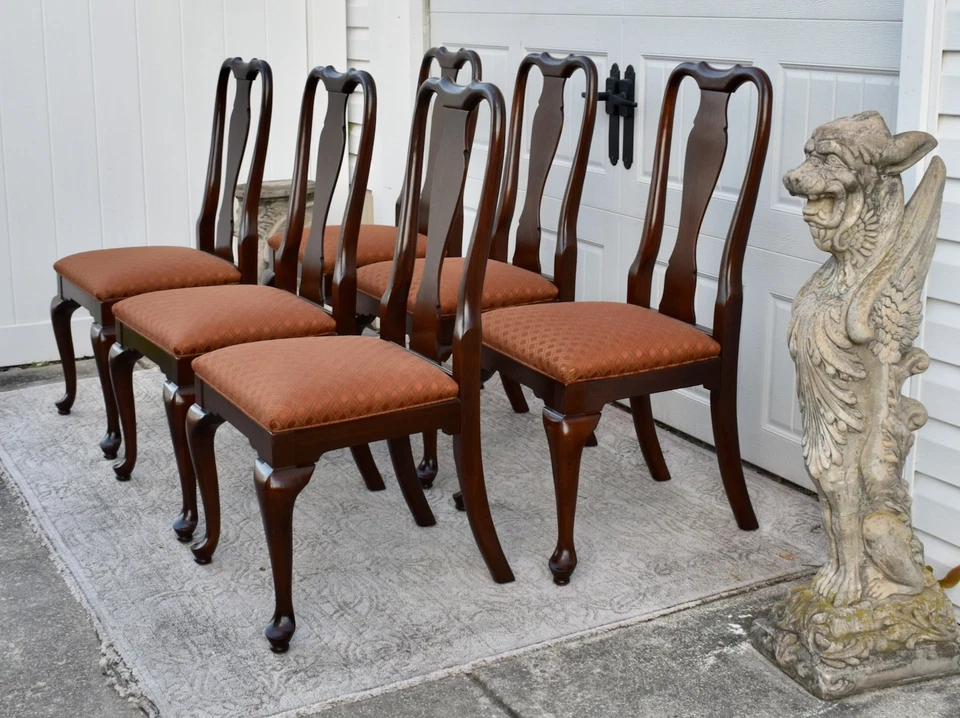 Juego de seis sillas Queen Anne de caoba vintage Ethan Allen Foto 2 de 4