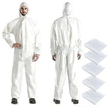 5 Pack Hazmat Suits Disposable Coveralls, Heavy Duty Full Body Paint Suits wi...