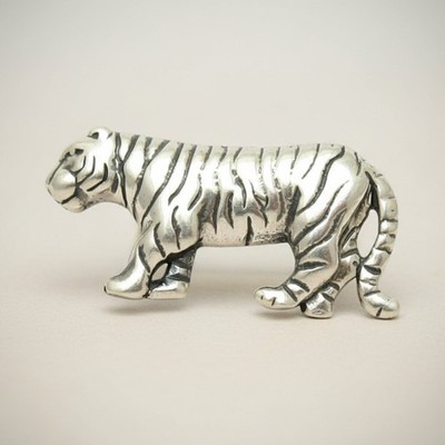 Tiger Brosche Silber 925 Handgefertigt Tiermotiv Nickelfrei 15x30mm