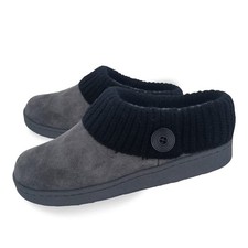 Clarks Womens Suede Leather Comfort Clog Knitted Collar Slipper 8, Grey/Black