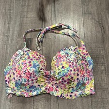 Victoria's Secret Swim Floral Scalloped Ruffle Underwire Halter Bikini Top 34DD