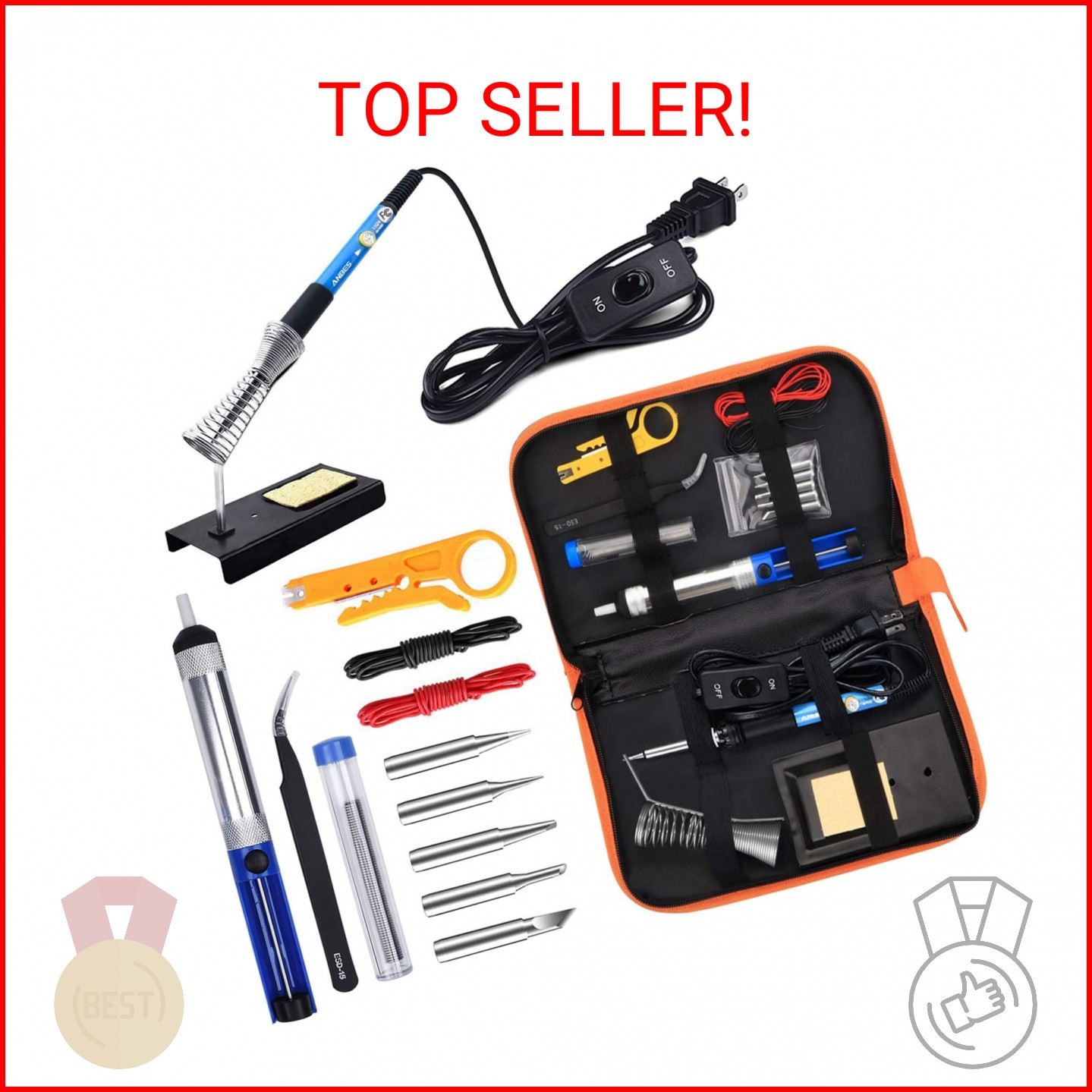 ANBES Soldering Iron Kit Electronics, 60W Adjustable Temperature Welding Tool, 5