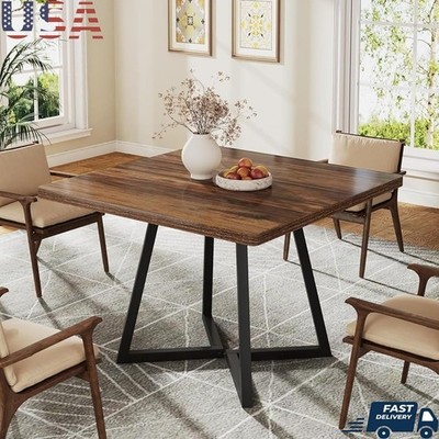 Rustic Square Dining Table Metal Frame Wood Top Kitchen Office Dining Room New