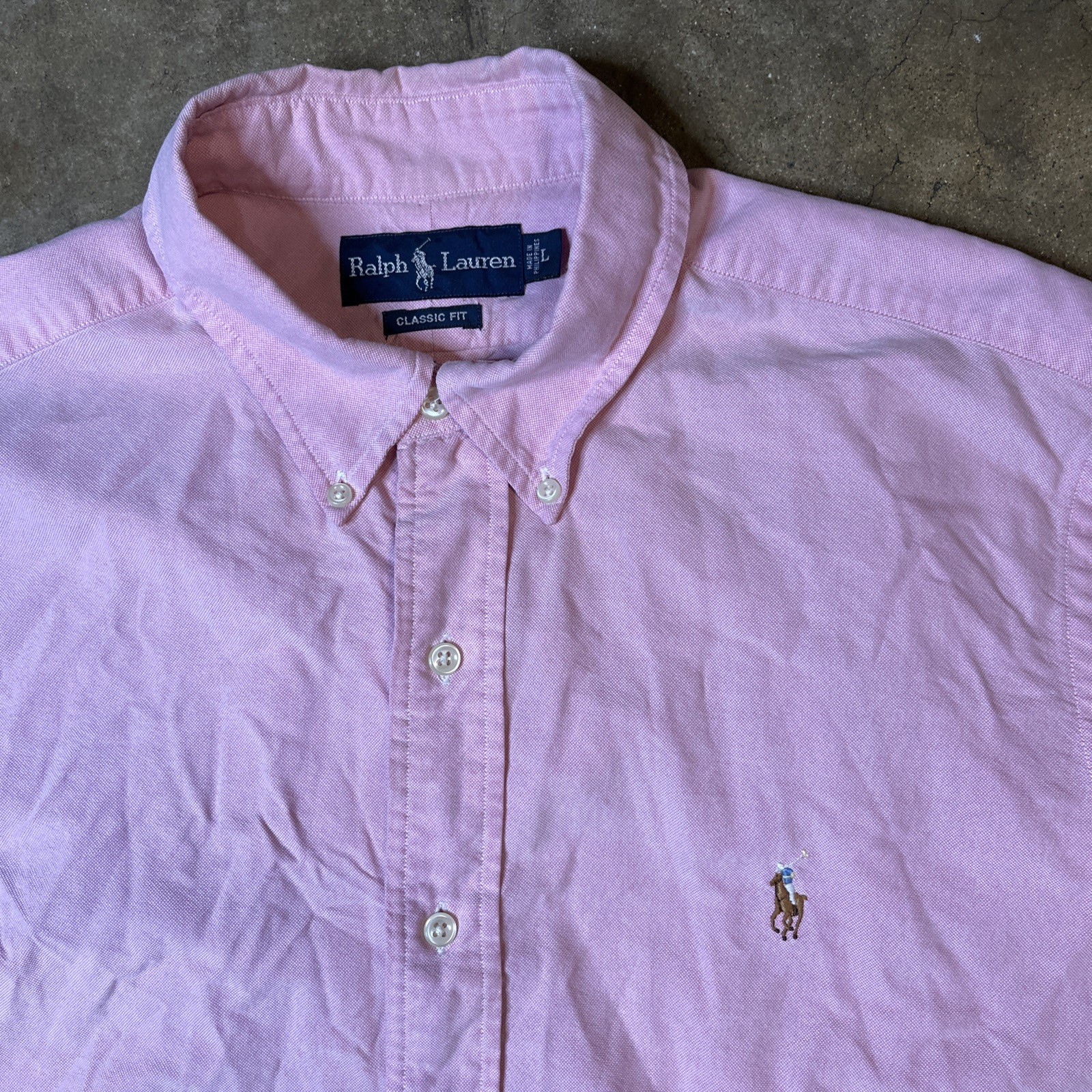 Camicia vintage Ralph Lauren uomo L rosa carne pony Oxford manica lunga vestibilità classica