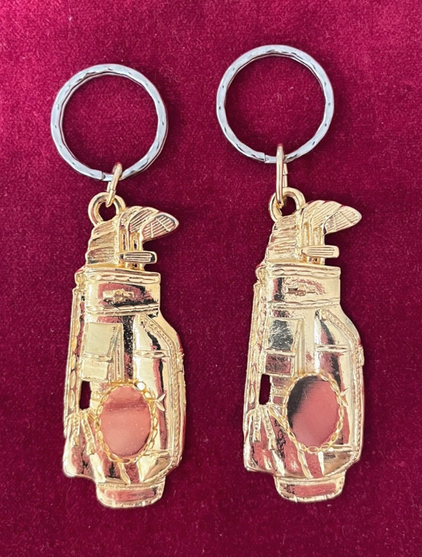 2 Golf Club Keychain Blanks for Cabochon - Gold Color - 18X13mm Cab - 3" Length