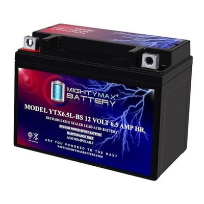 Mighty Max Battery YTX6.5L-BS - 12 Volt 6.5 AH, 70 CCA, Rechargeable